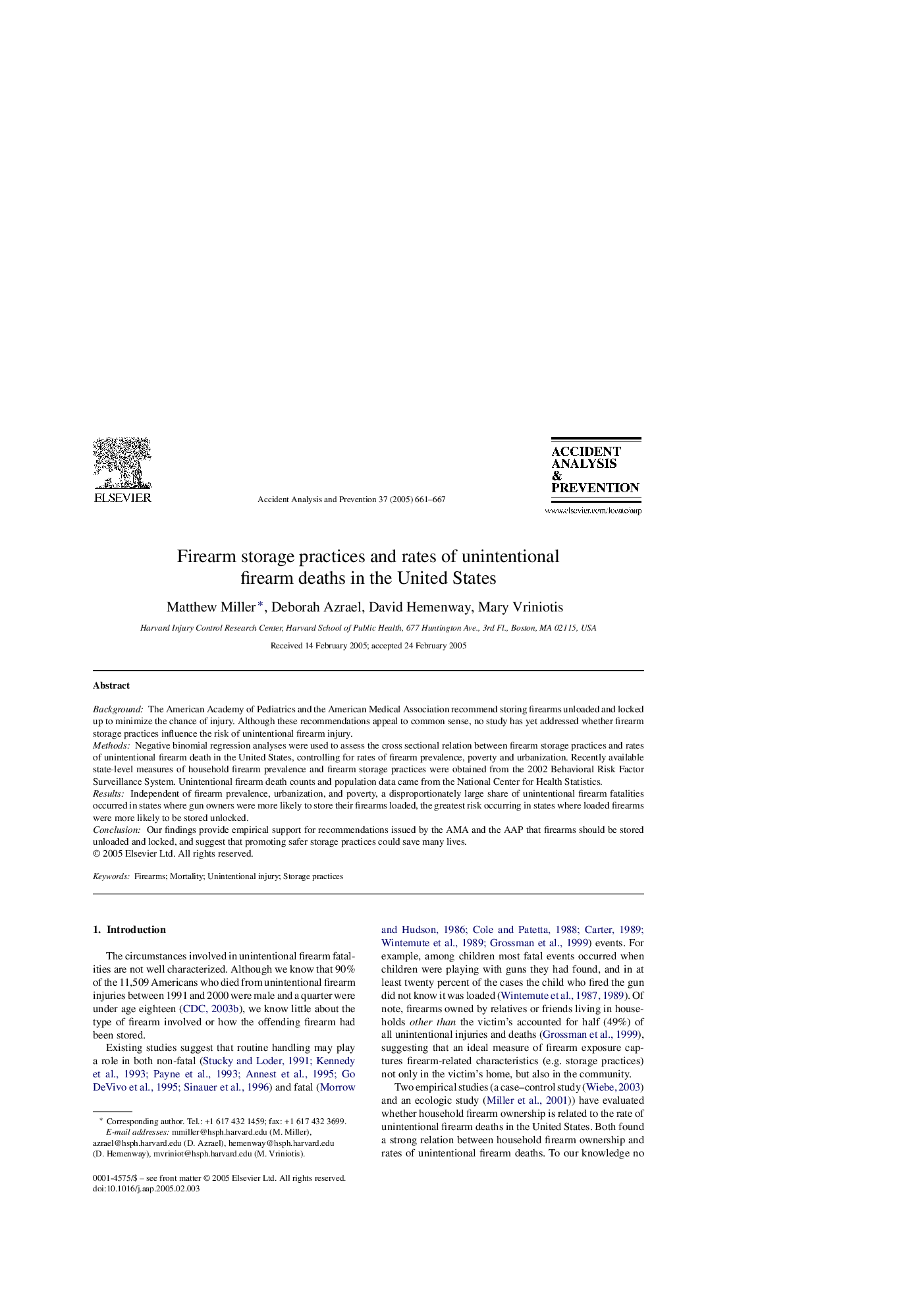 Firearm storage practices and rates of unintentional firearm deaths in the United States