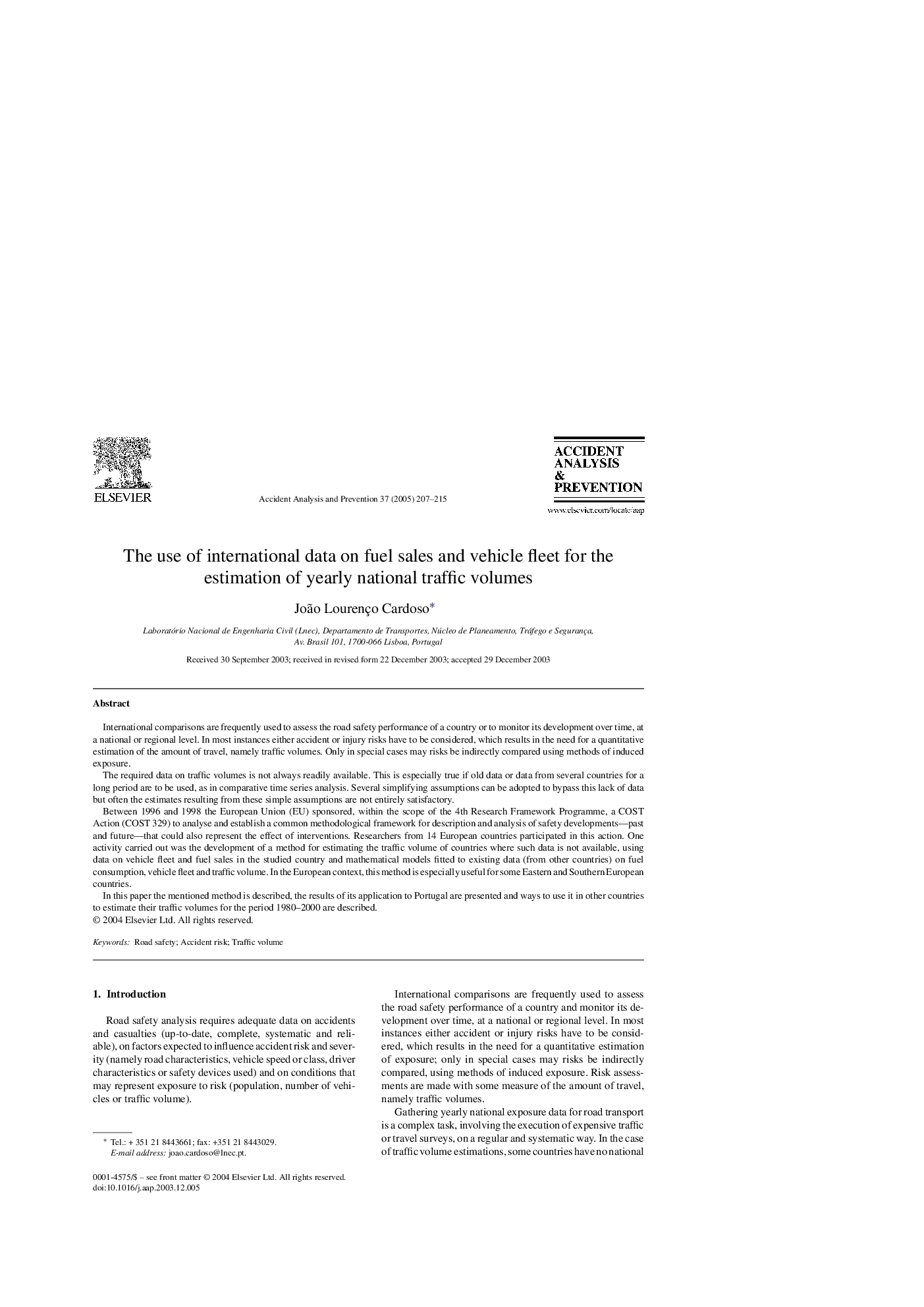 The use of international data on fuel sales and vehicle fleet for the estimation of yearly national traffic volumes