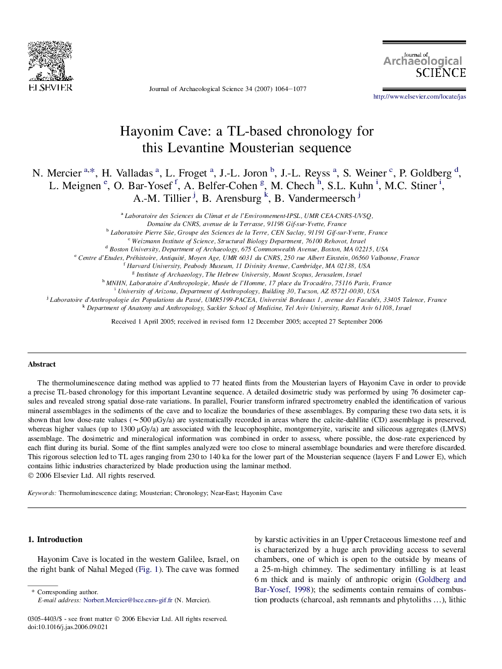 Hayonim Cave: a TL-based chronology for this Levantine Mousterian sequence