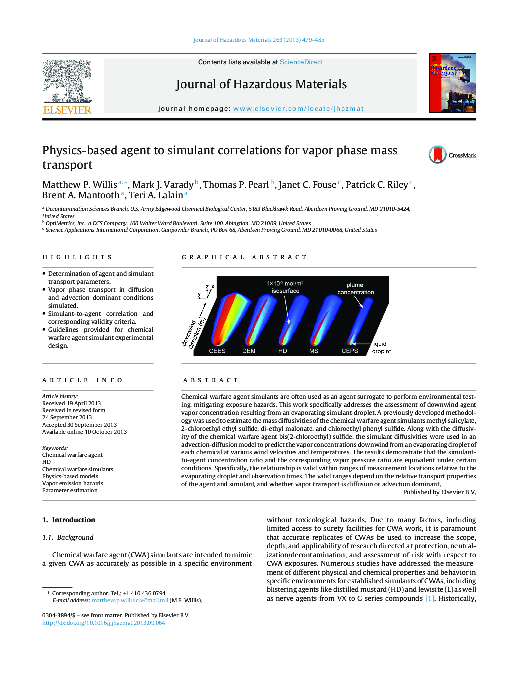 Physics-based agent to simulant correlations for vapor phase mass transport