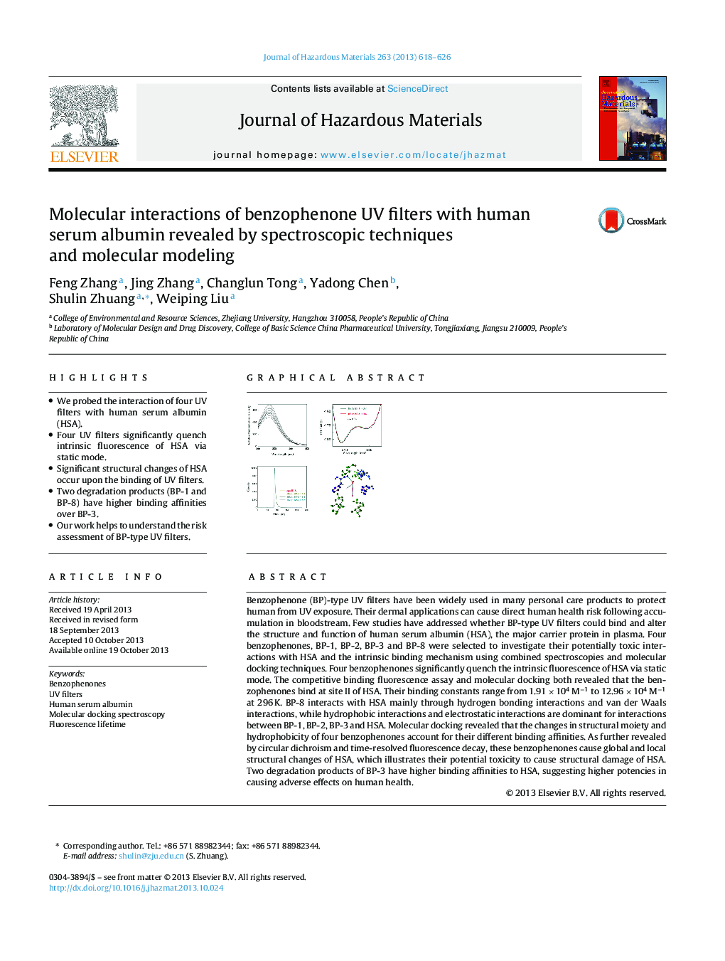 Molecular interactions of benzophenone UV filters with human serum albumin revealed by spectroscopic techniques and molecular modeling