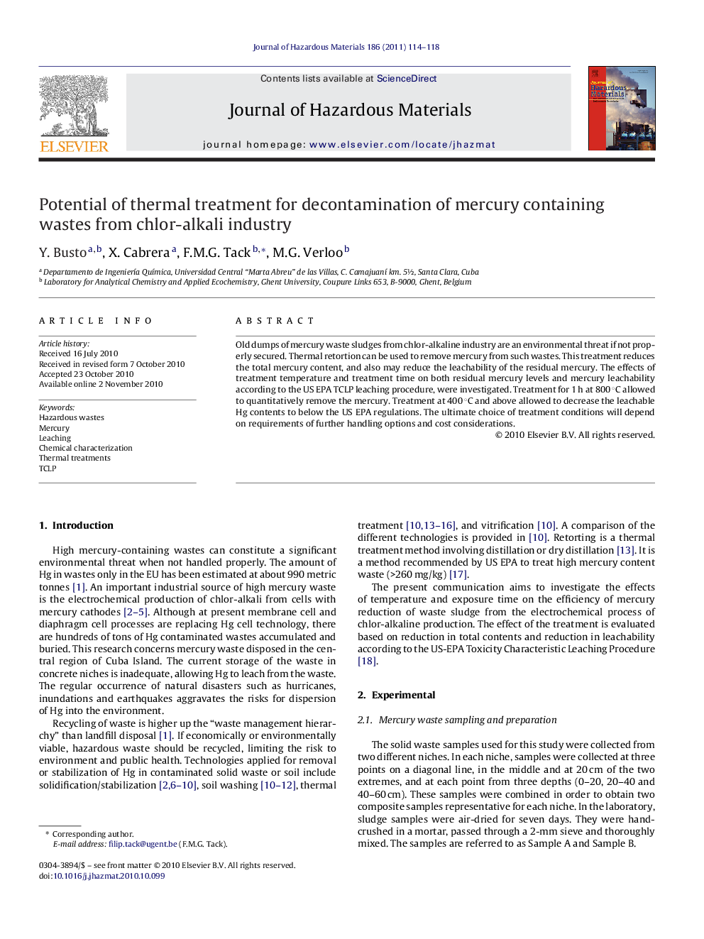 Potential of thermal treatment for decontamination of mercury containing wastes from chlor-alkali industry