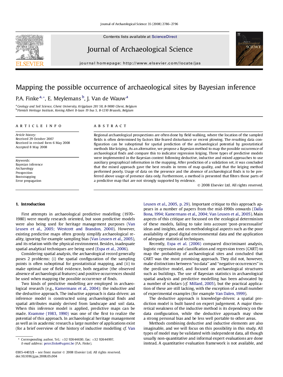 Mapping the possible occurrence of archaeological sites by Bayesian inference