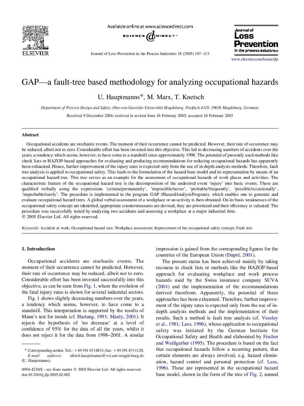 GAP-a fault-tree based methodology for analyzing occupational hazards