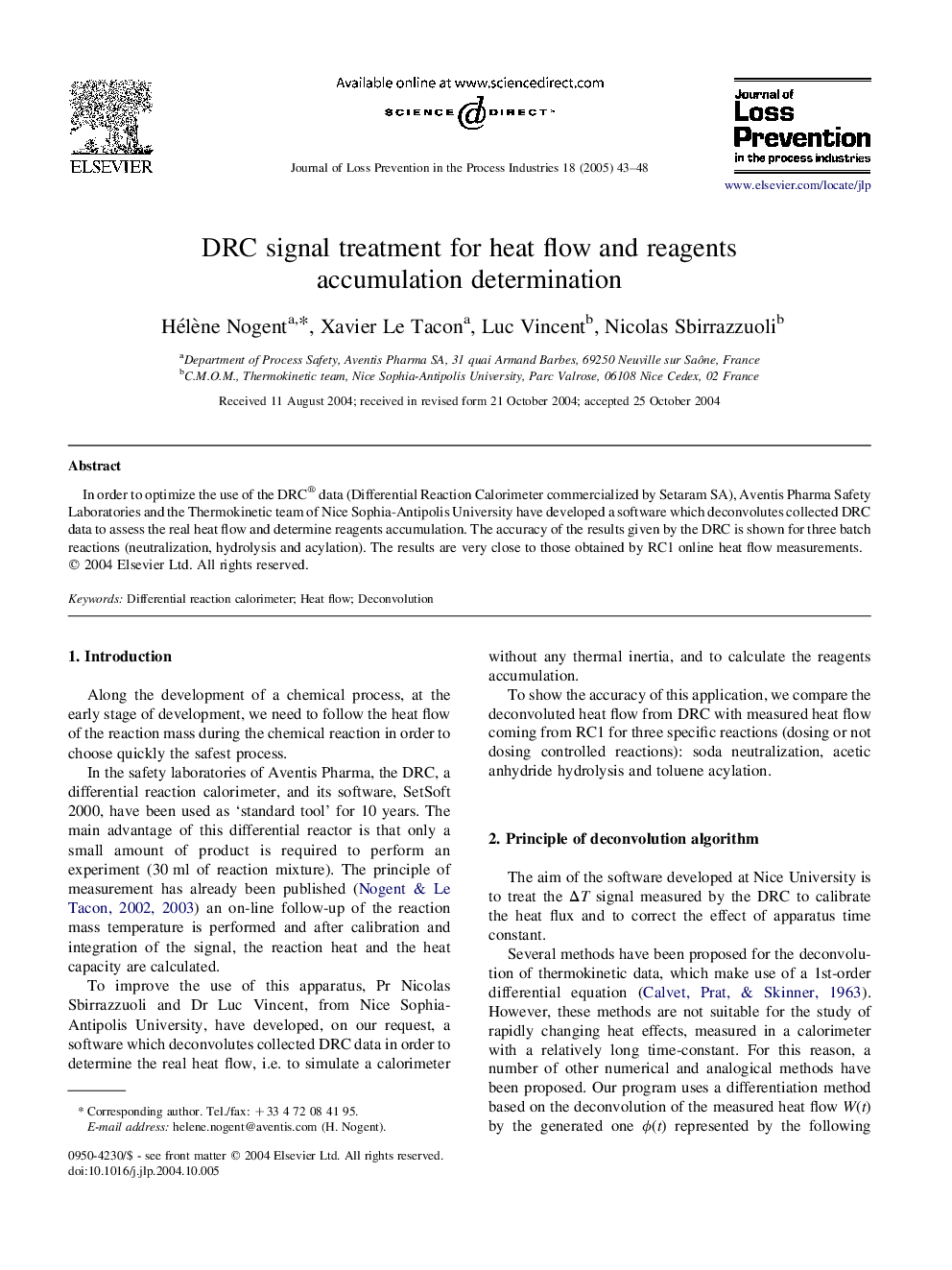 DRC signal treatment for heat flow and reagents accumulation determination