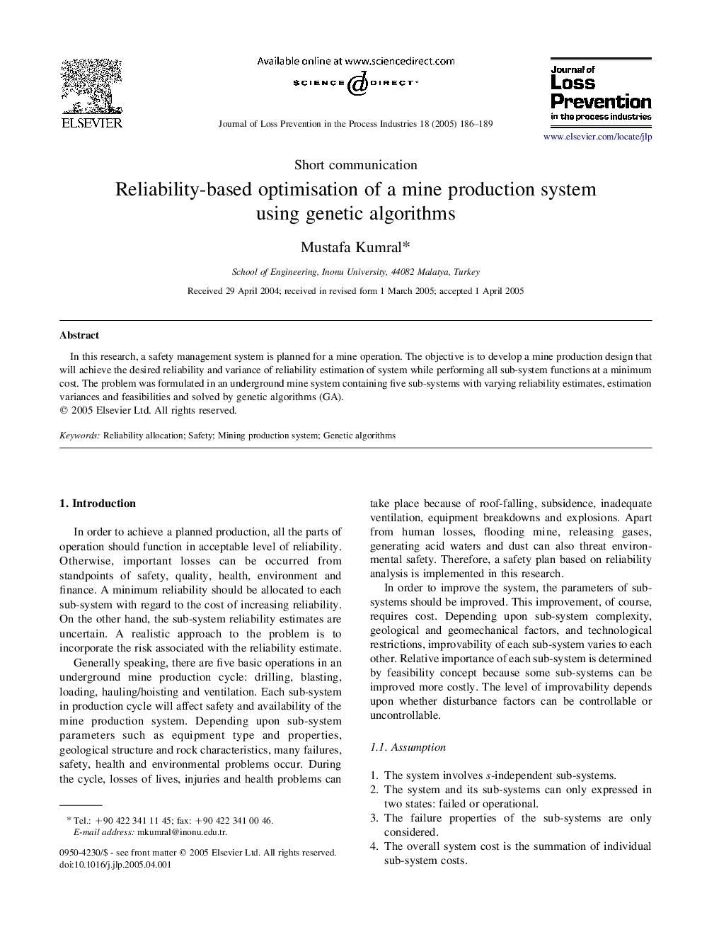 Reliability-based optimisation of a mine production system using genetic algorithms