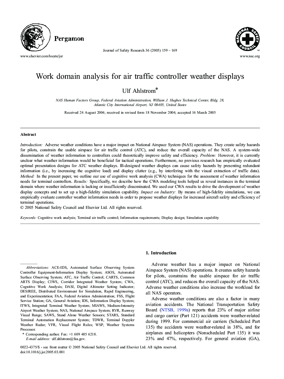 Work domain analysis for air traffic controller weather displays