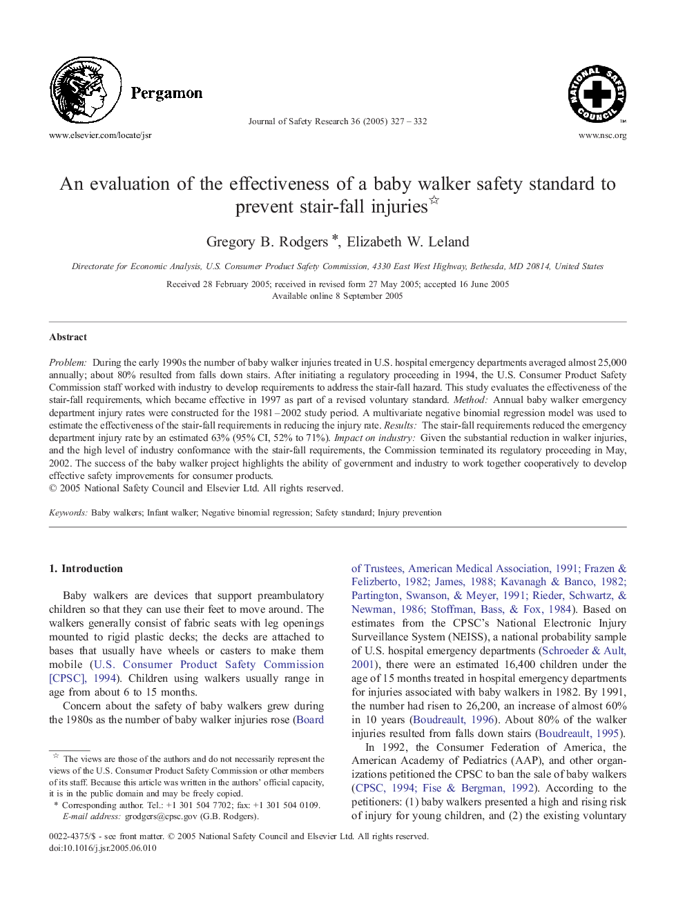 An evaluation of the effectiveness of a baby walker safety standard to prevent stair-fall injuries