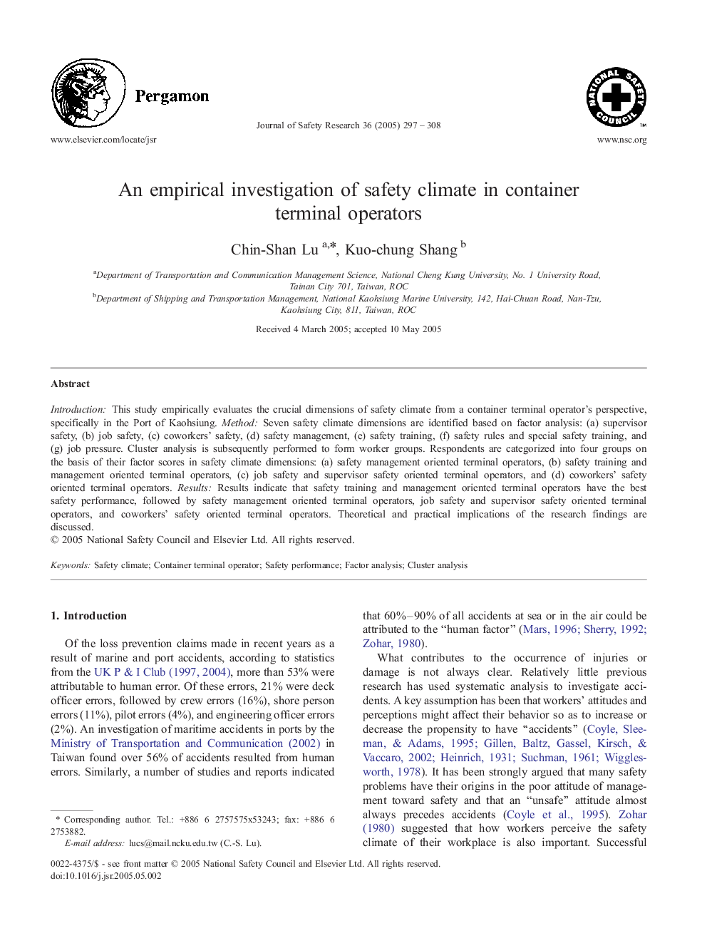 An empirical investigation of safety climate in container terminal operators