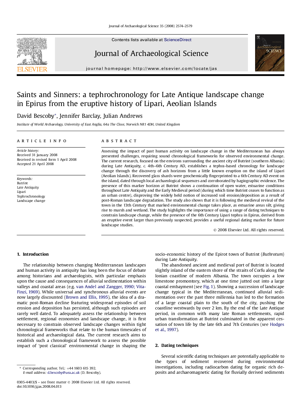 Saints and Sinners: a tephrochronology for Late Antique landscape change in Epirus from the eruptive history of Lipari, Aeolian Islands