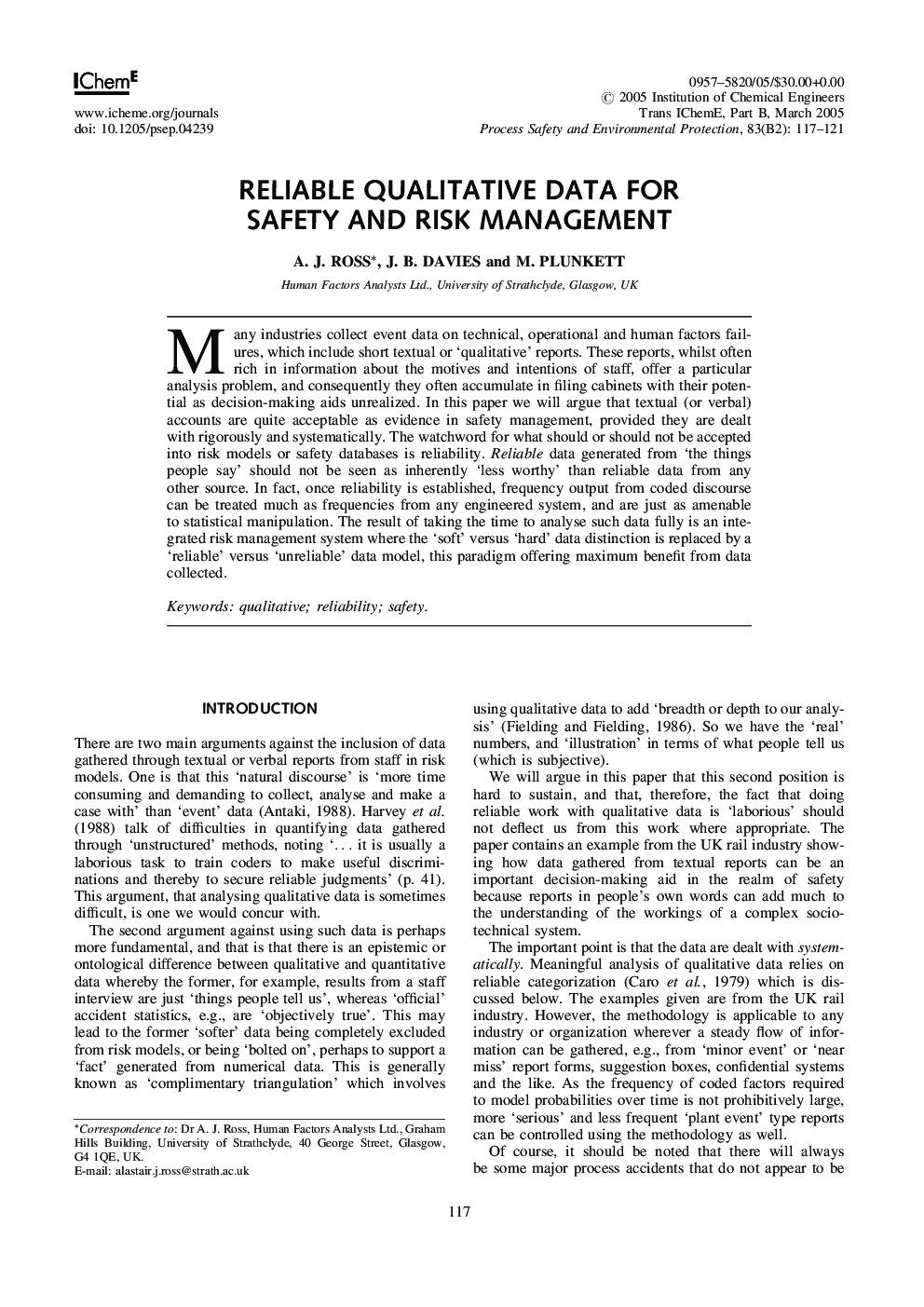 Reliable Qualitative Data for Safety and Risk Management