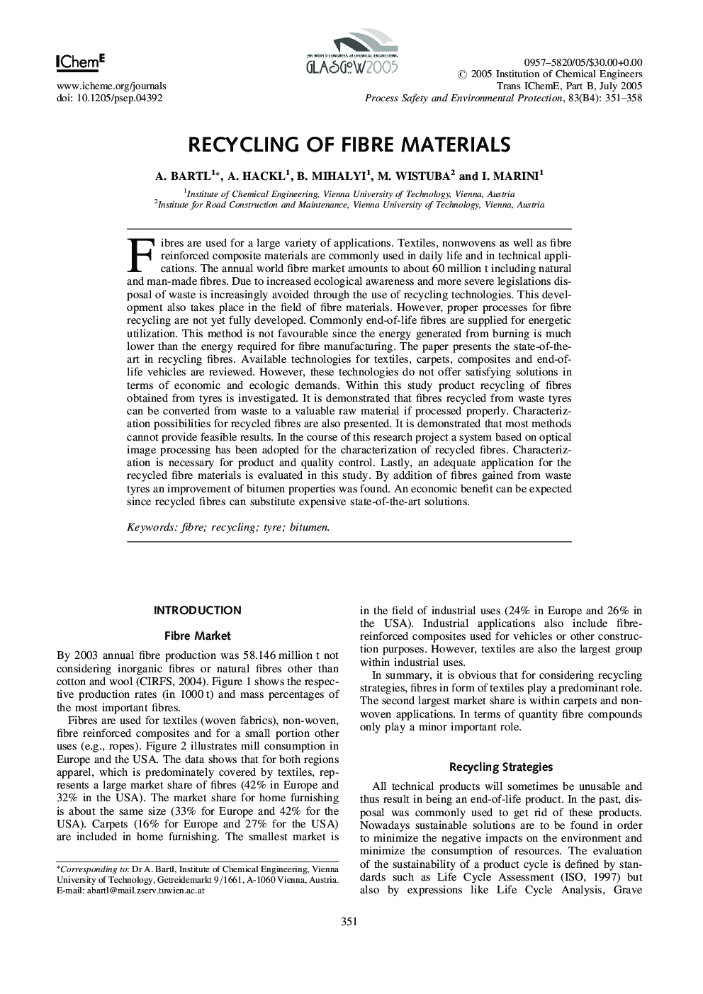 Recycling of Fibre Materials