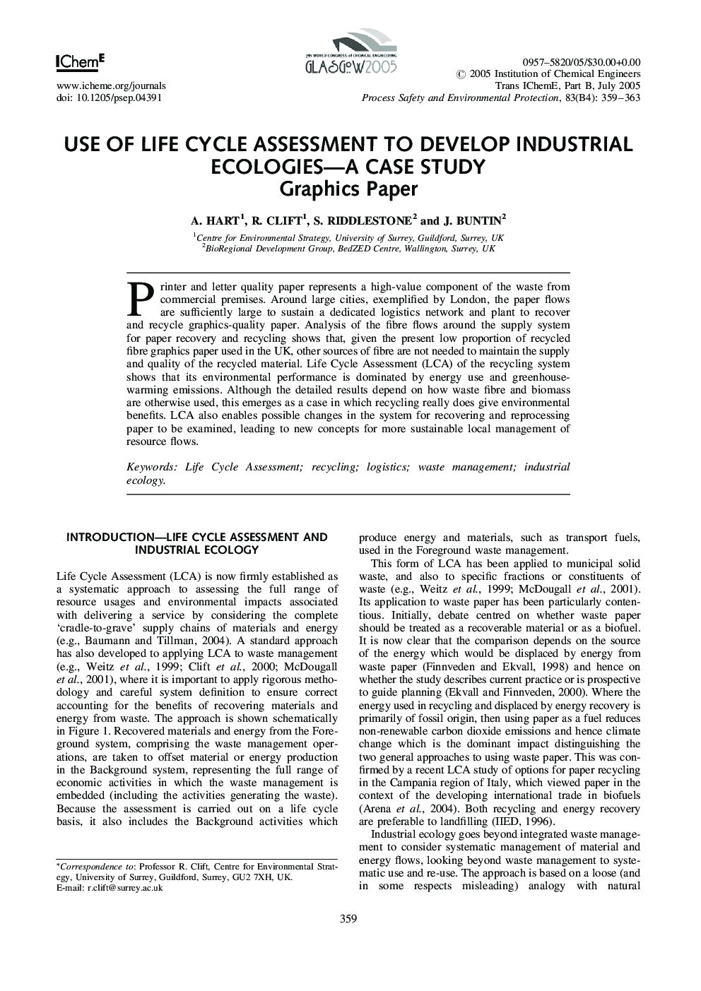 Use of Life Cycle Assessment to Develop Industrial Ecologies-A Case Study