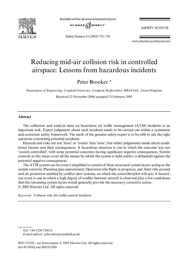 Reducing mid-air collision risk in controlled airspace: Lessons from hazardous incidents