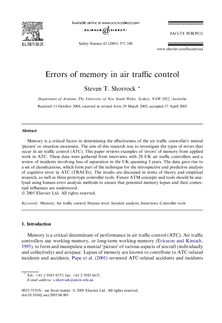 Errors of memory in air traffic control