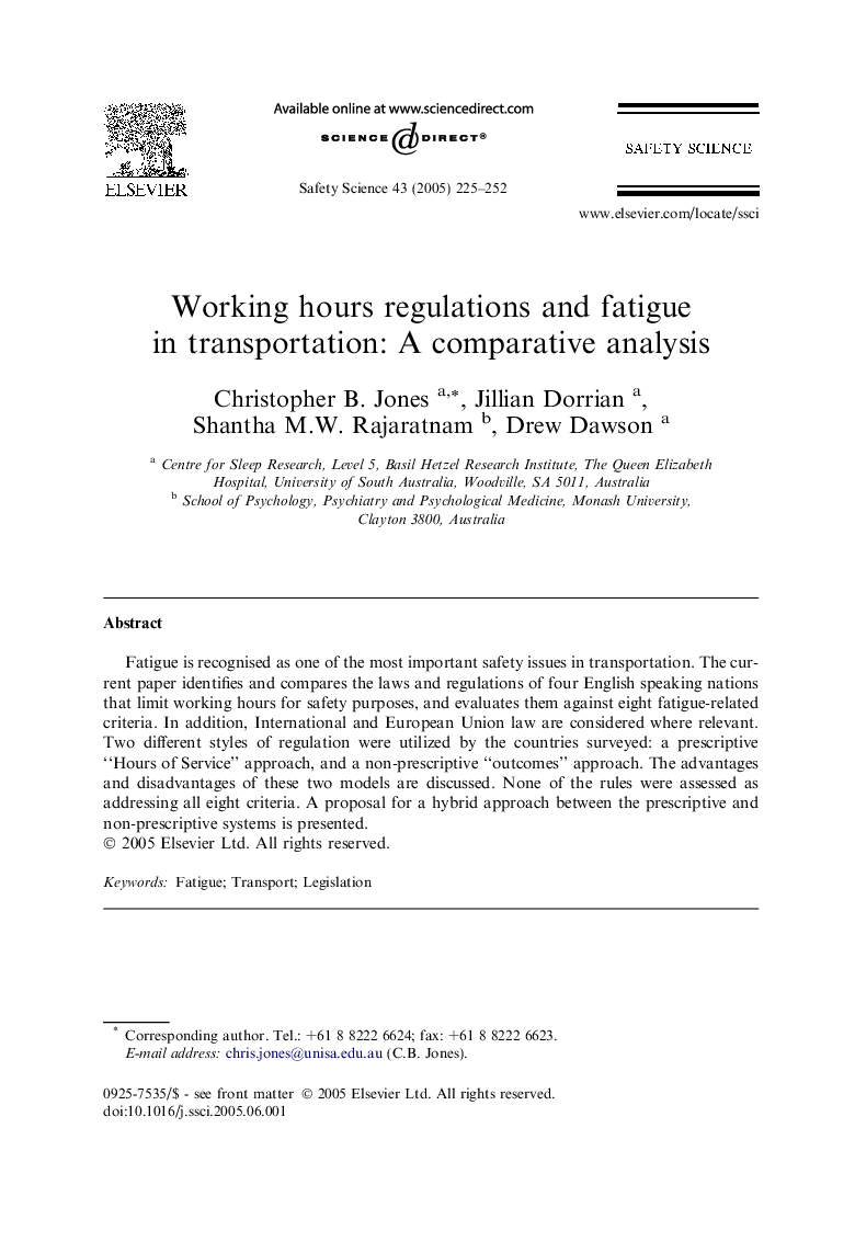 Working hours regulations and fatigue in transportation: A comparative analysis