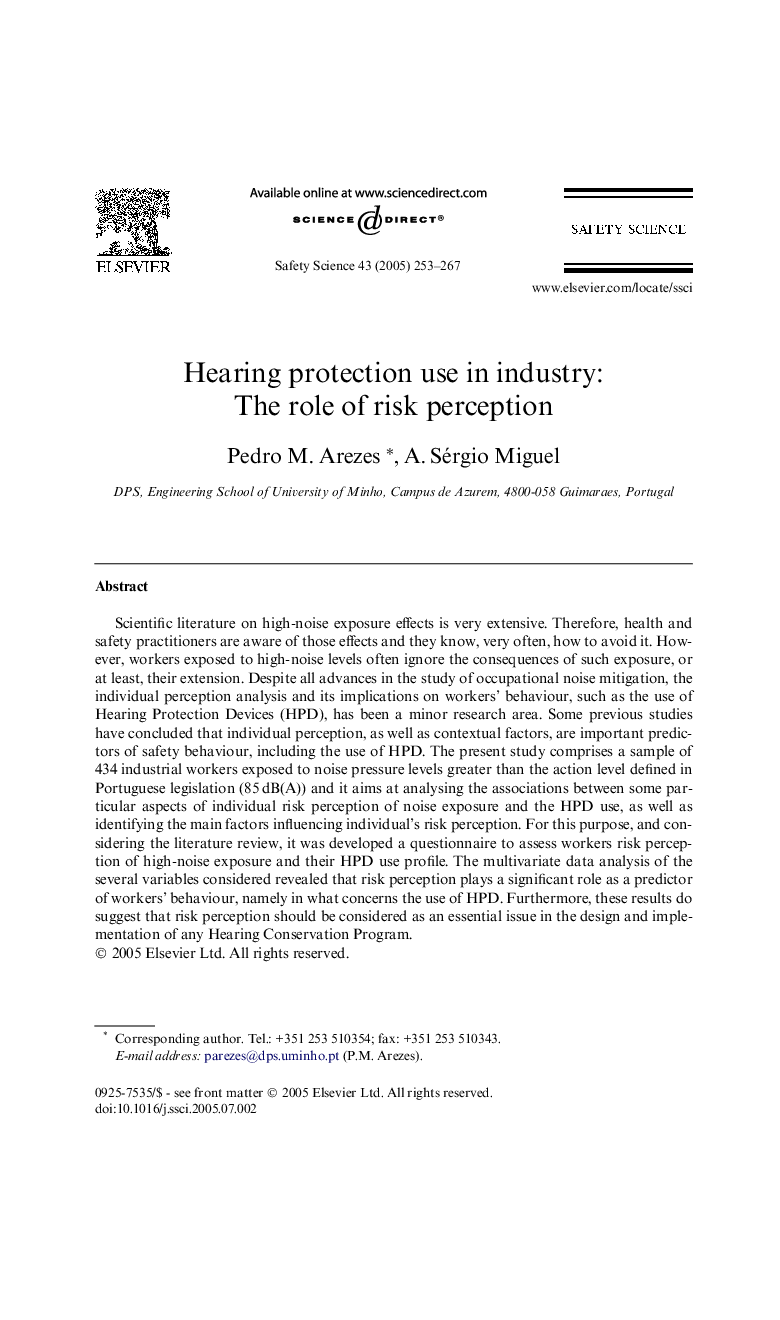 Hearing protection use in industry: The role of risk perception