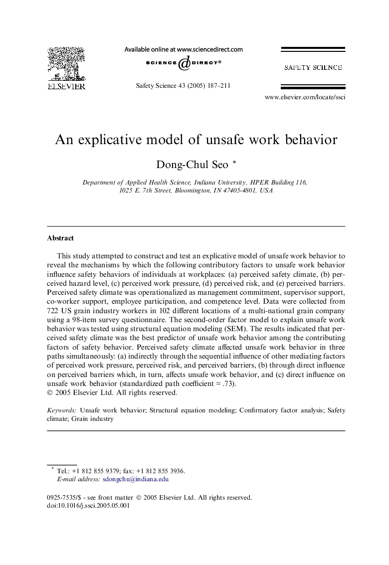 An explicative model of unsafe work behavior