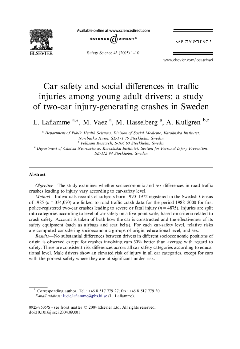 Car safety and social differences in traffic injuries among young adult drivers: a study of two-car injury-generating crashes in Sweden