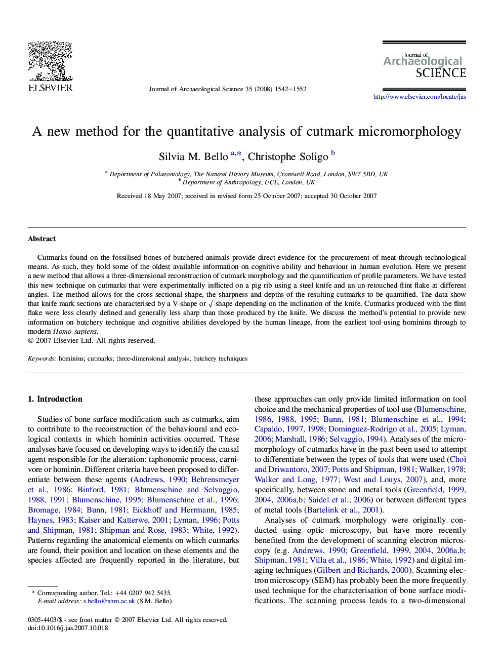 A new method for the quantitative analysis of cutmark micromorphology