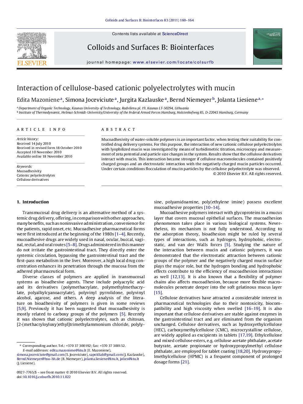 Interaction of cellulose-based cationic polyelectrolytes with mucin