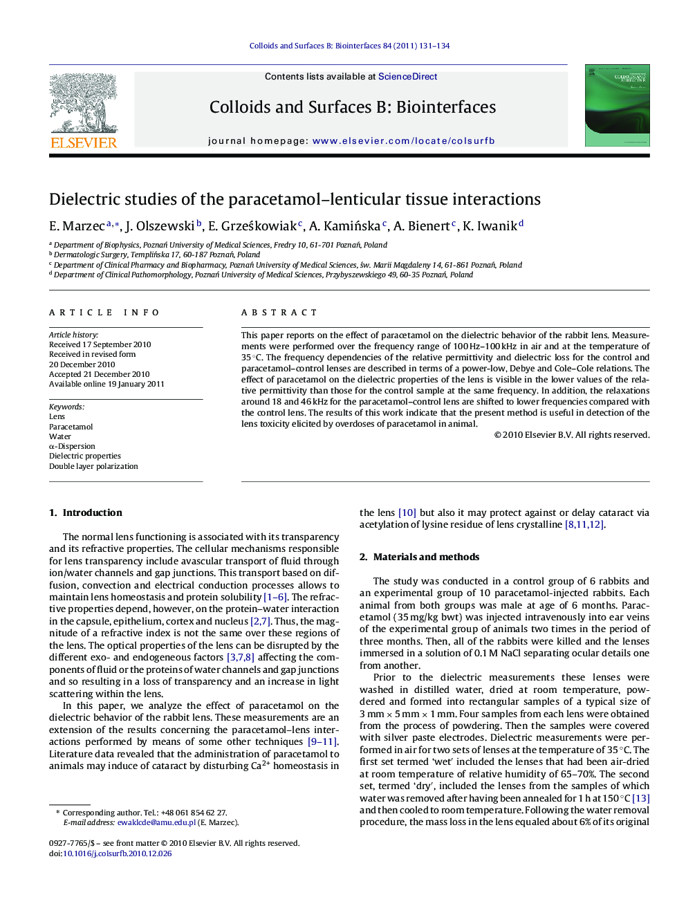 Dielectric studies of the paracetamol-lenticular tissue interactions