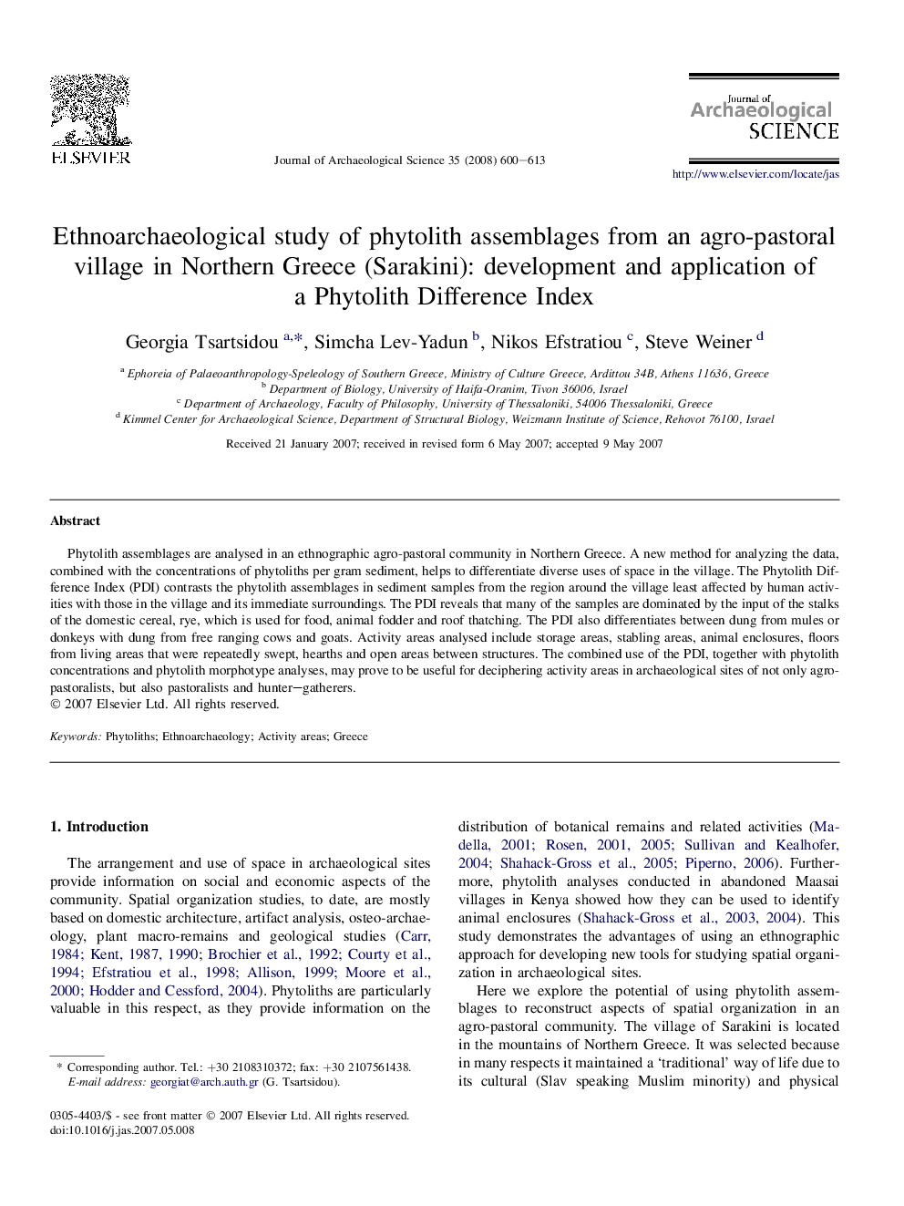 Ethnoarchaeological study of phytolith assemblages from an agro-pastoral village in Northern Greece (Sarakini): development and application of a Phytolith Difference Index