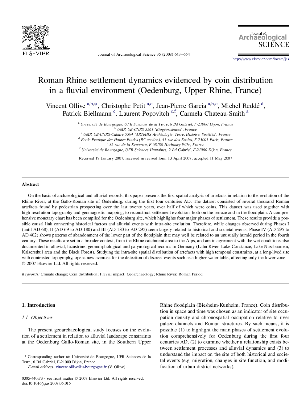 Roman Rhine settlement dynamics evidenced by coin distribution in a fluvial environment (Oedenburg, Upper Rhine, France)