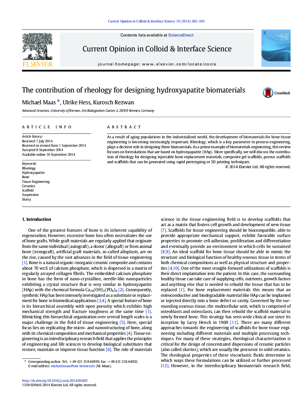 The contribution of rheology for designing hydroxyapatite biomaterials