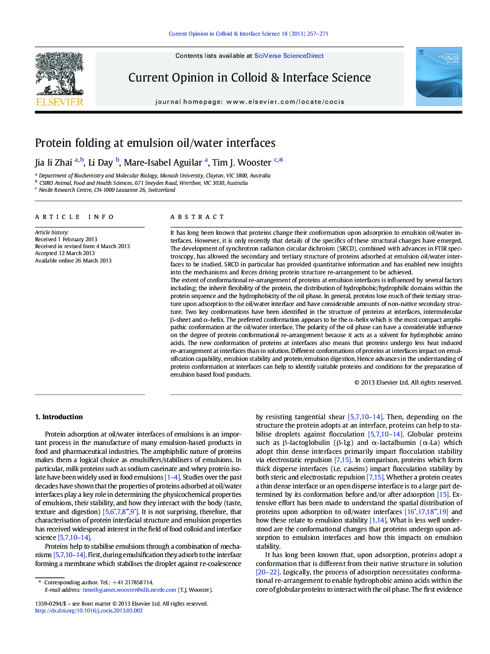Protein folding at emulsion oil/water interfaces