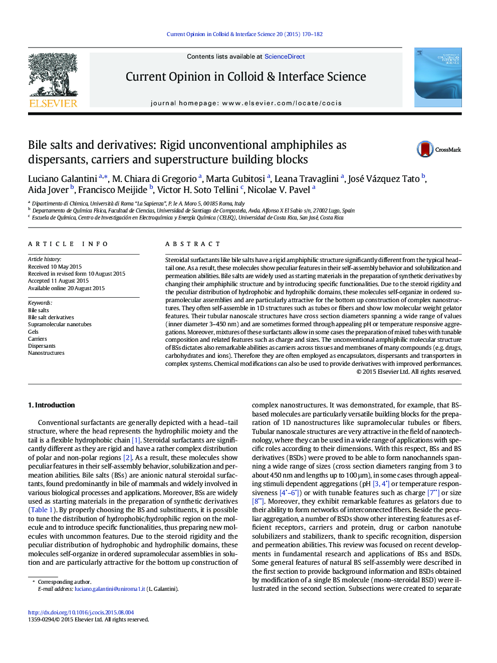 Bile salts and derivatives: Rigid unconventional amphiphiles as dispersants, carriers and superstructure building blocks