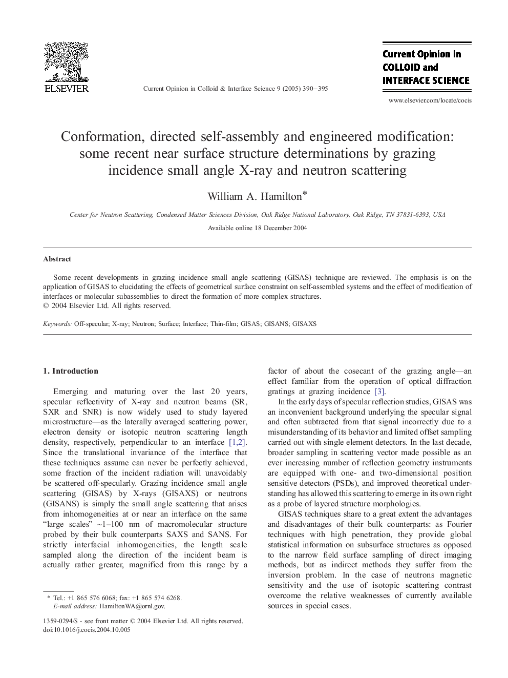 Conformation, directed self-assembly and engineered modification: some recent near surface structure determinations by grazing incidence small angle X-ray and neutron scattering