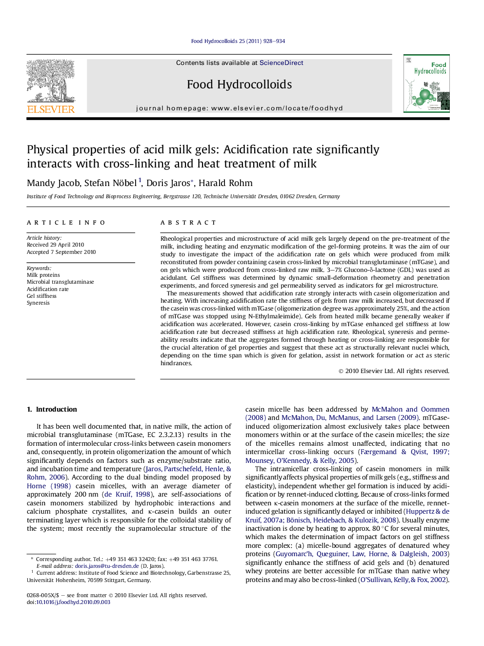 Physical properties of acid milk gels: Acidification rate significantly interacts with cross-linking and heat treatment of milk