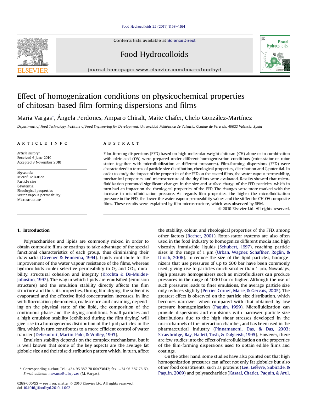 Effect of homogenization conditions on physicochemical properties of chitosan-based film-forming dispersions and films