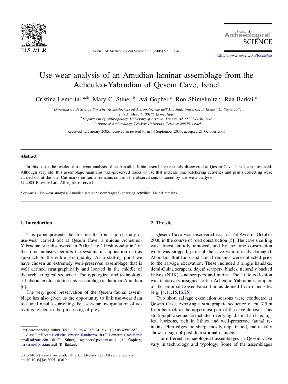 Use-wear analysis of an Amudian laminar assemblage from the Acheuleo-Yabrudian of Qesem Cave, Israel