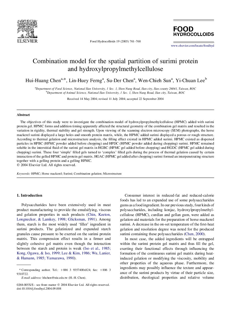 Combination model for the spatial partition of surimi protein and hydroxylpropylmethylcellulose