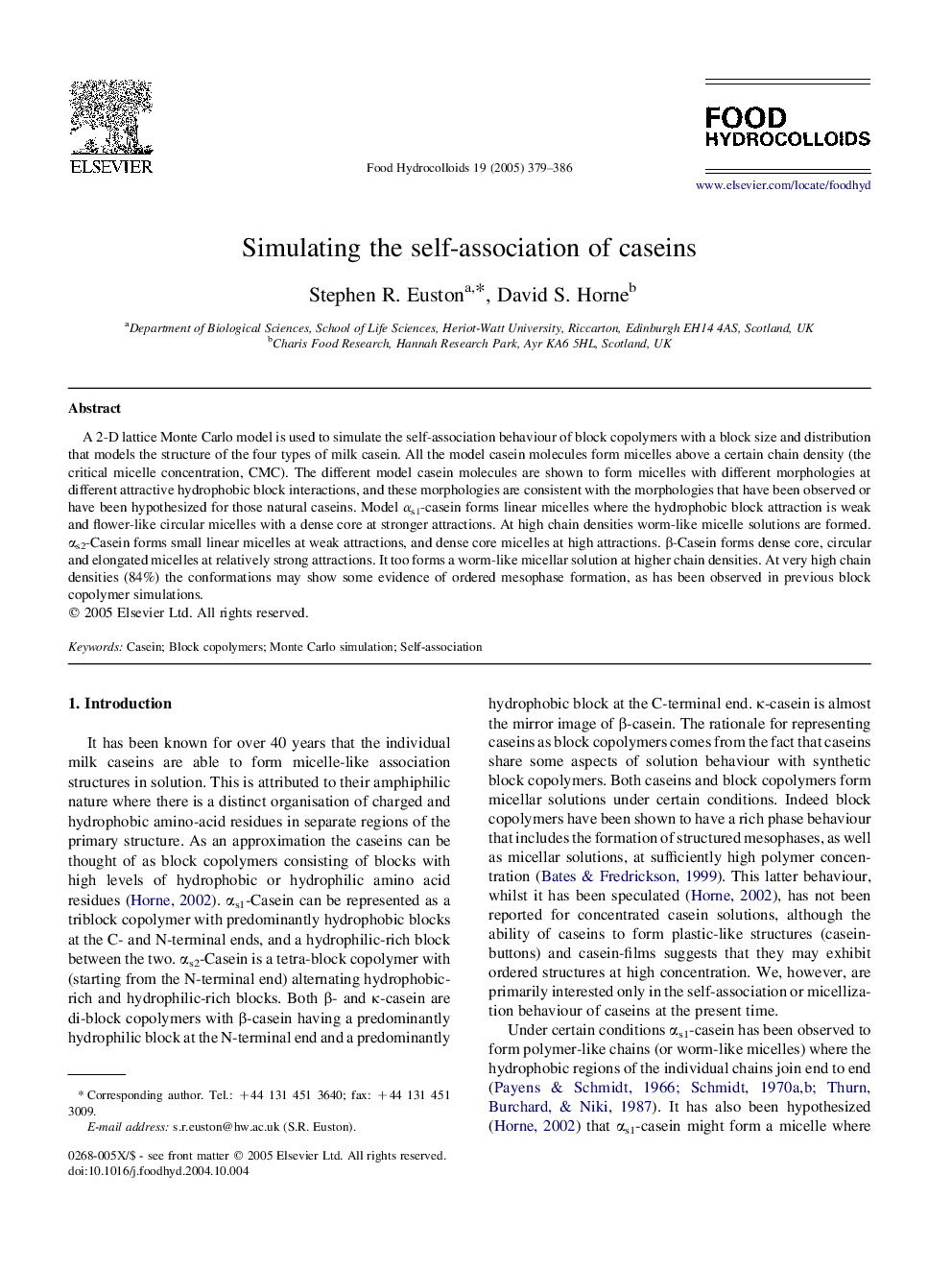 Simulating the self-association of caseins