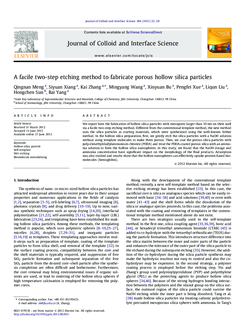 A facile two-step etching method to fabricate porous hollow silica particles