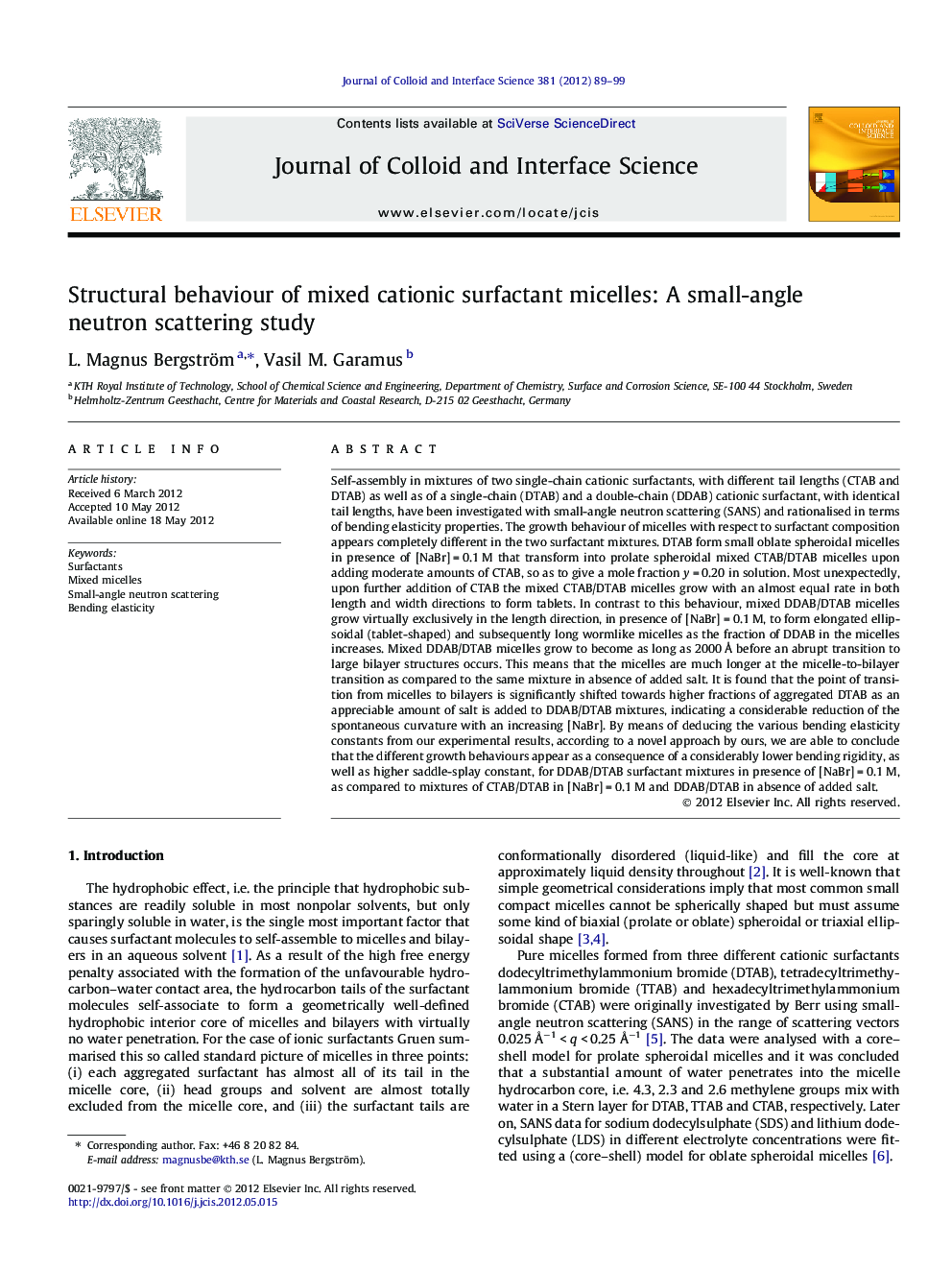 Structural behaviour of mixed cationic surfactant micelles: A small-angle neutron scattering study