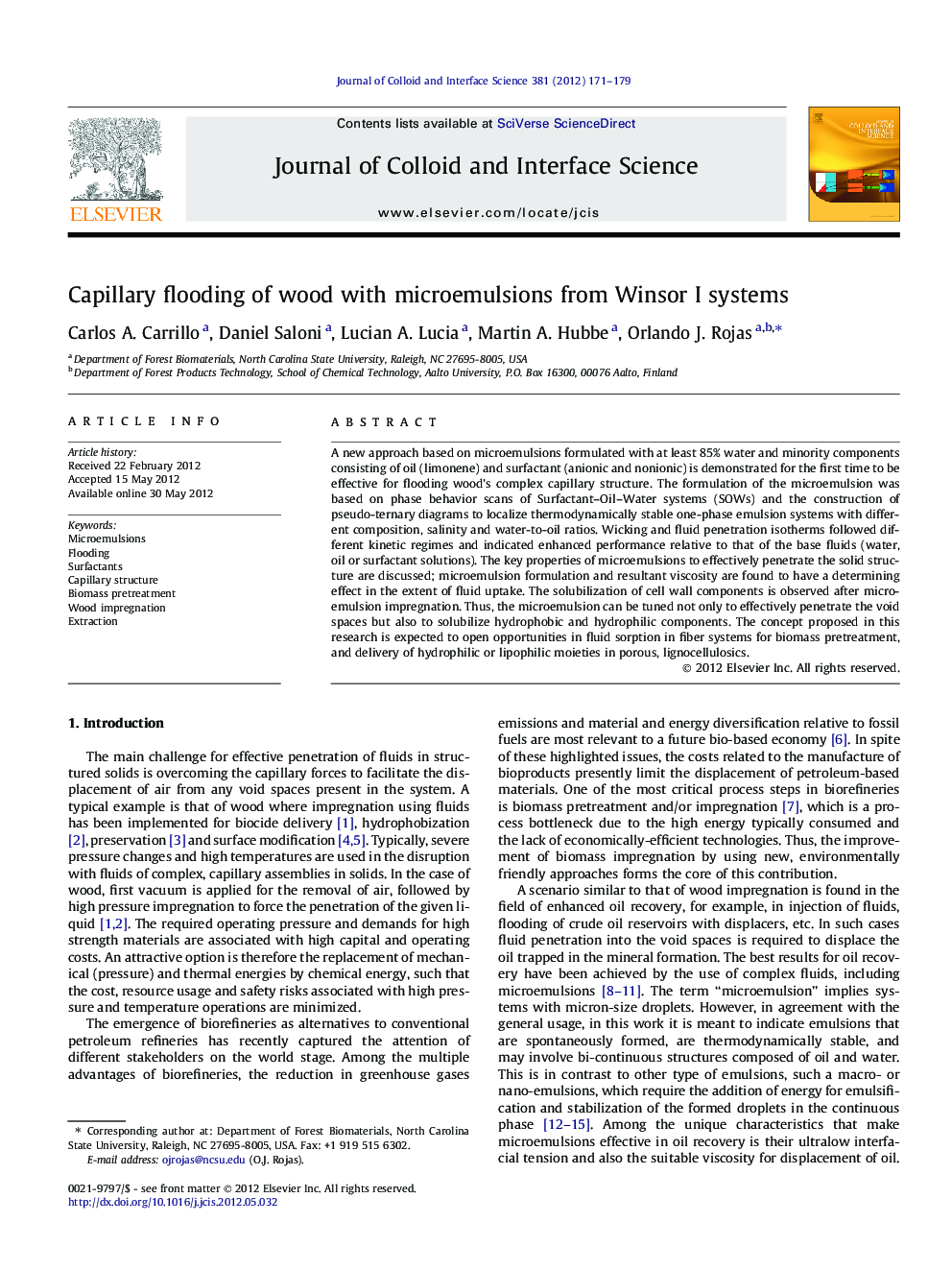 Capillary flooding of wood with microemulsions from Winsor I systems