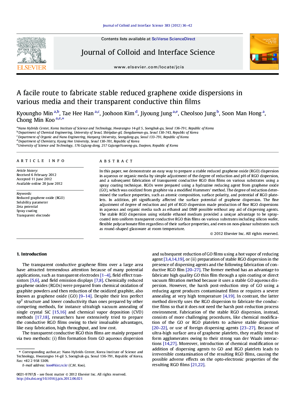 A facile route to fabricate stable reduced graphene oxide dispersions in various media and their transparent conductive thin films