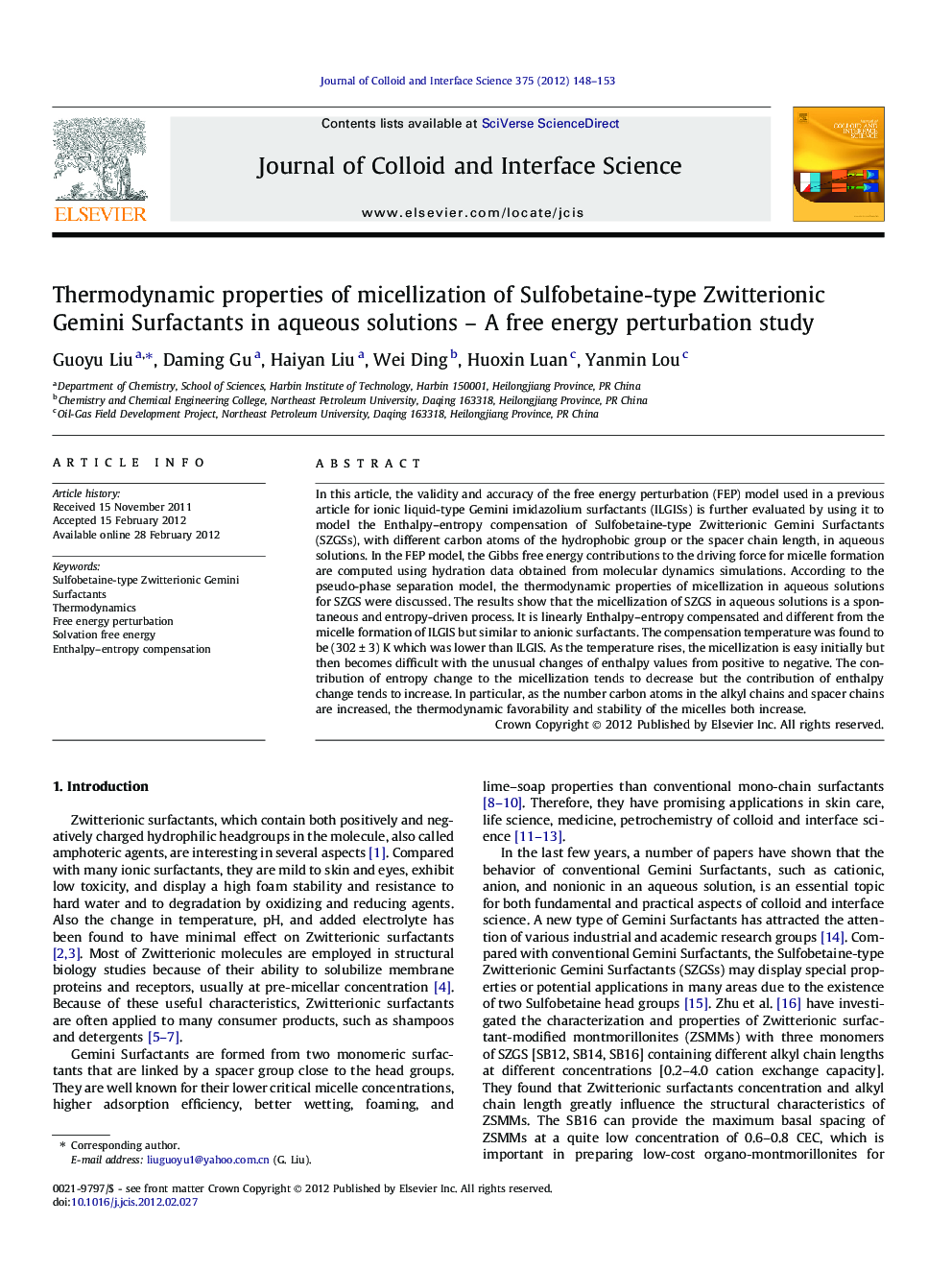 Thermodynamic properties of micellization of Sulfobetaine-type Zwitterionic Gemini Surfactants in aqueous solutions - A free energy perturbation study