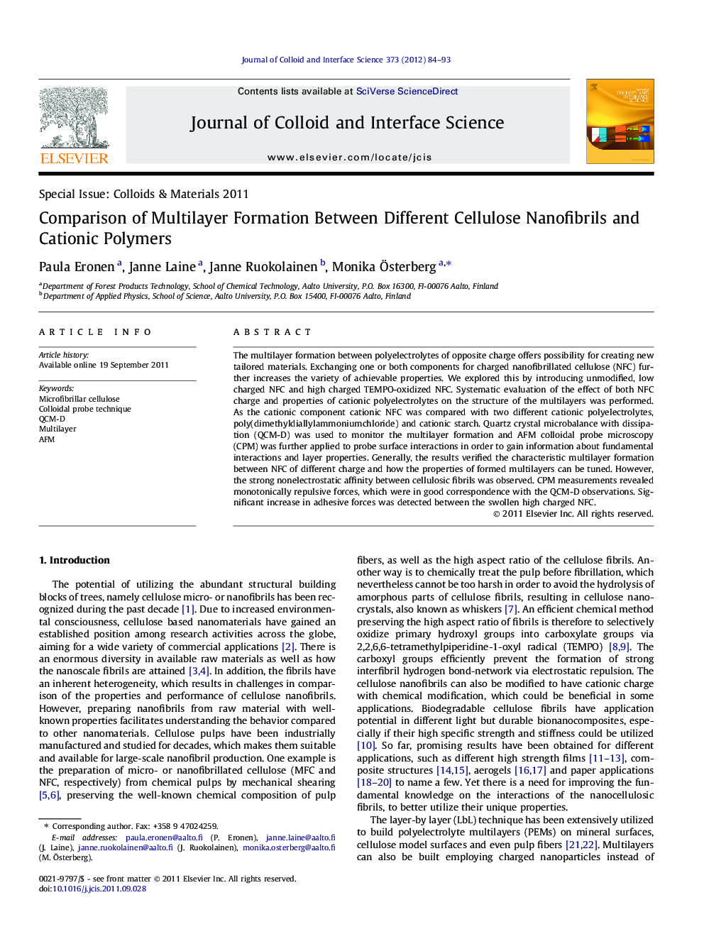 Comparison of Multilayer Formation Between Different Cellulose Nanofibrils and Cationic Polymers