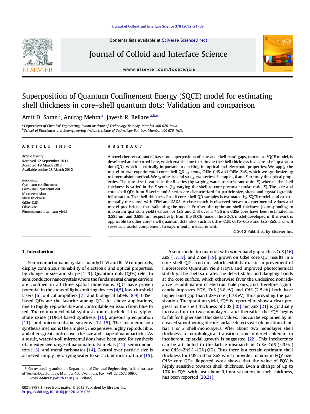 Superposition of Quantum Confinement Energy (SQCE) model for estimating shell thickness in core-shell quantum dots: Validation and comparison