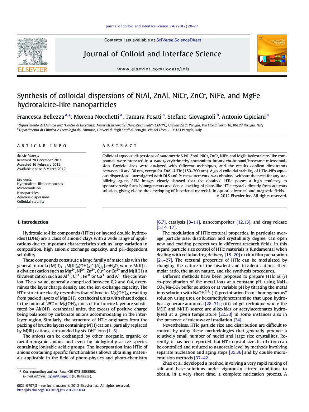 Synthesis of colloidal dispersions of NiAl, ZnAl, NiCr, ZnCr, NiFe, and MgFe hydrotalcite-like nanoparticles