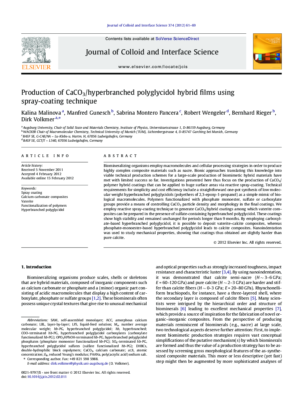 Production of CaCO3/hyperbranched polyglycidol hybrid films using spray-coating technique