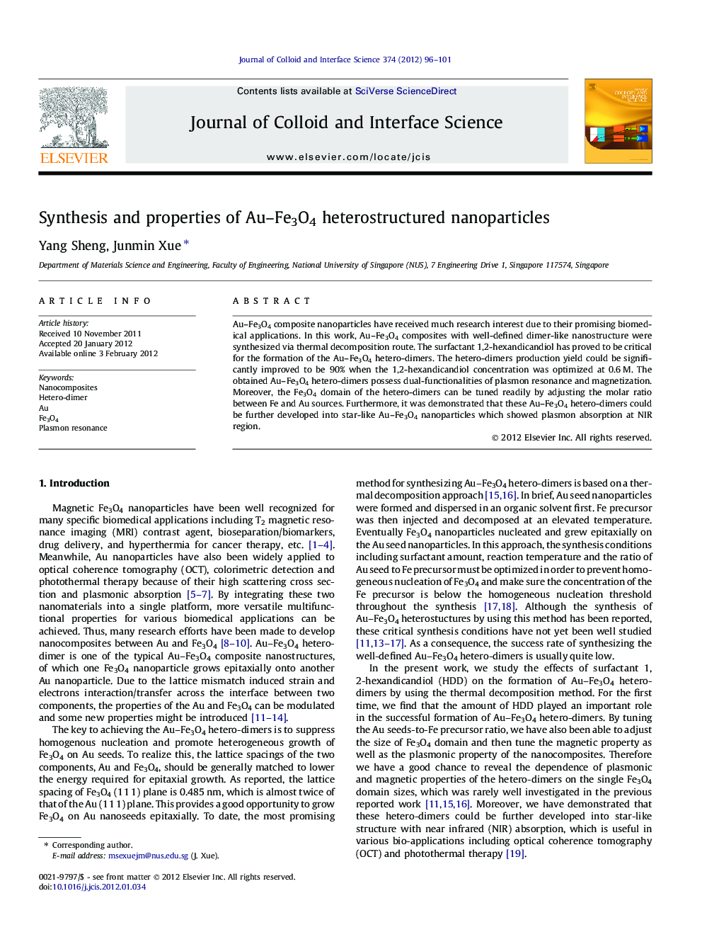 Synthesis and properties of Au-Fe3O4 heterostructured nanoparticles