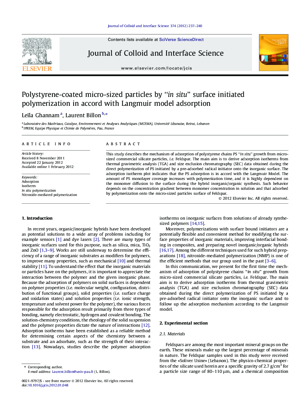 Polystyrene-coated micro-sized particles by “in situ” surface initiated polymerization in accord with Langmuir model adsorption