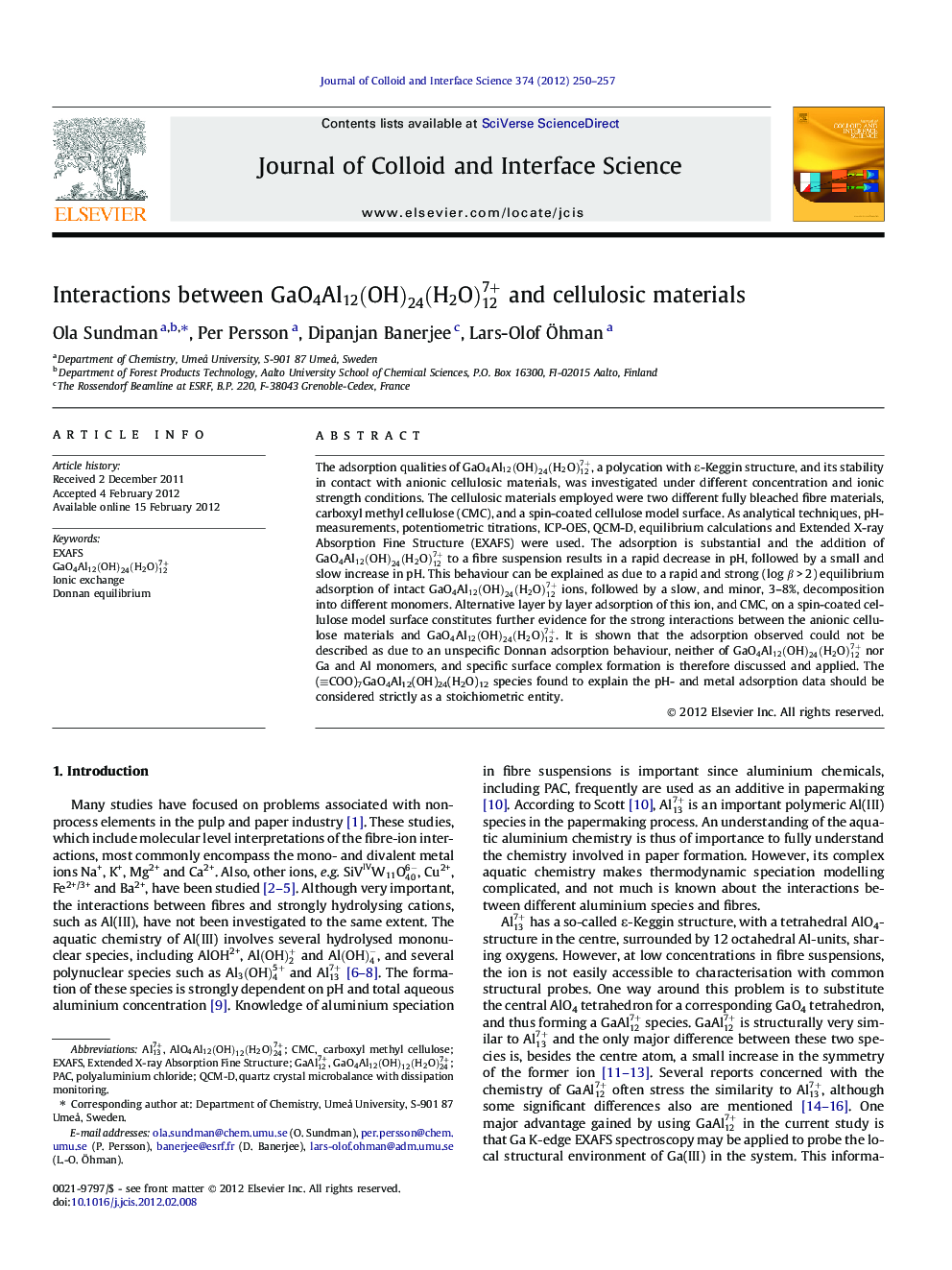 Interactions between GaO4Al12(OH)24(H2O)127+ and cellulosic materials