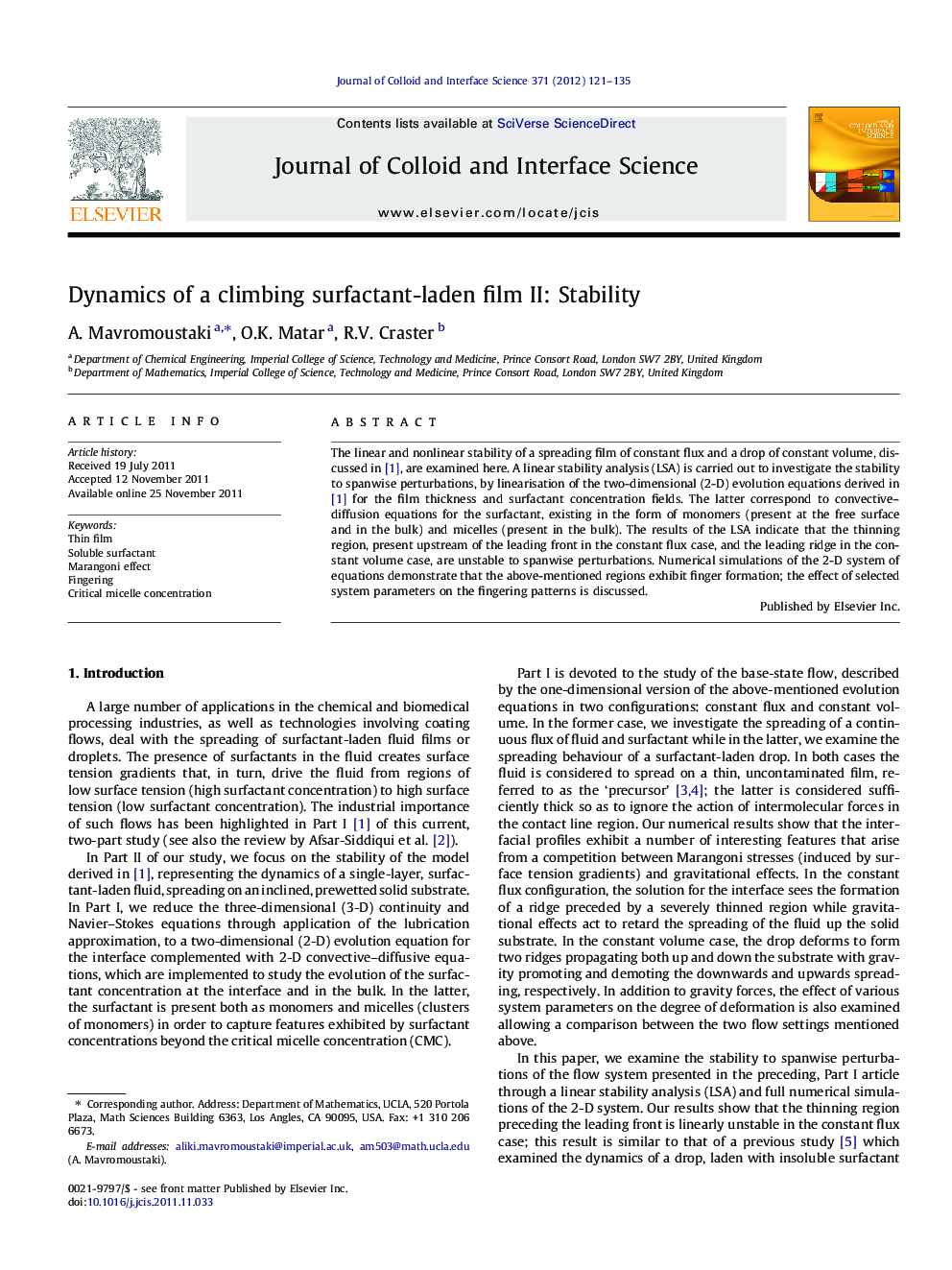 Dynamics of a climbing surfactant-laden film II: Stability